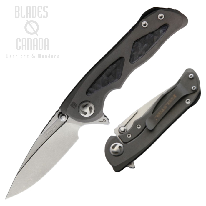 Real Steel Harrier Fledging Flipper Framelock Knife, S35VN Satin, Titanium/Carbon Fiber, RS9468